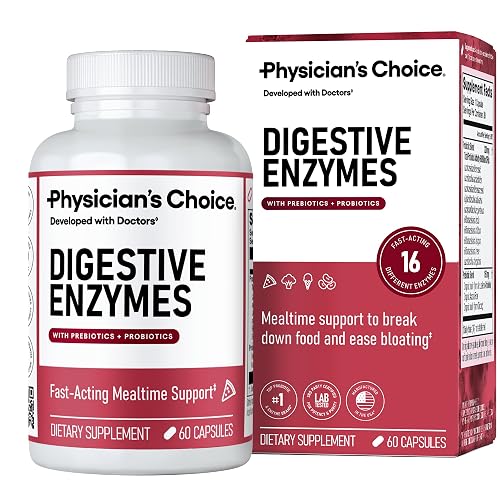 Physician's CHOICE Digestive Enzymes for Bloating & Digestion - Fast-Acting 16 Enzyme Formula with Organic Prebiotics & Probiotics for Gut & Digestive Health - Meal Time Discomfort Relief - 60 CT