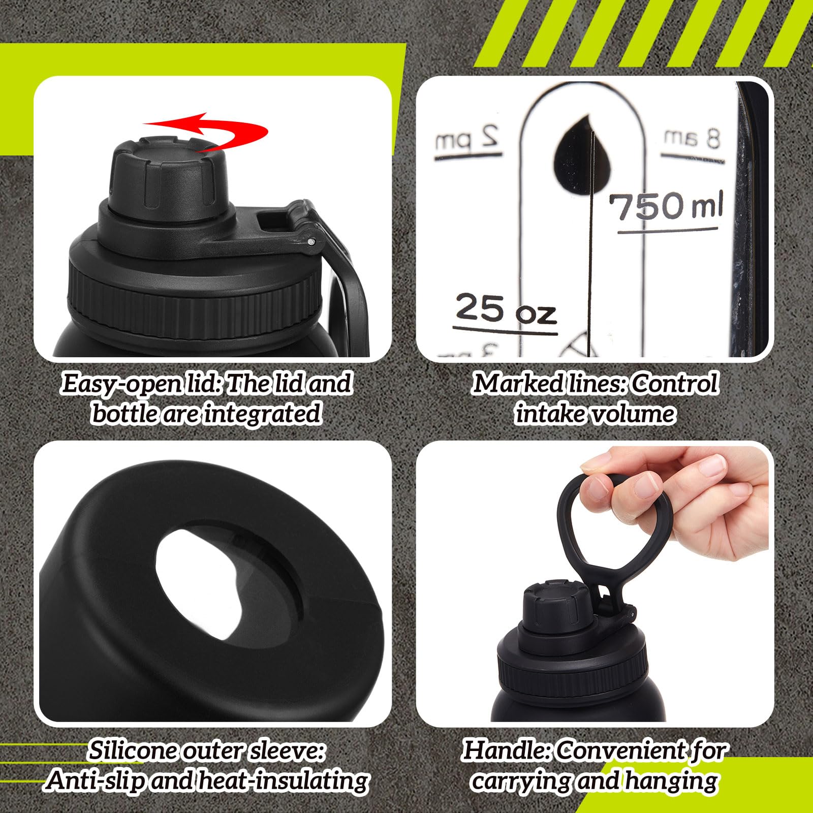 LemonRoad Set di 2 shaker per proteine da 1 l con 2 sfere in acciaio inossidabile, set di tazze shaker per miscele di proteine, frullatore, bottiglia d'acqua per palestra, allenamento e sport