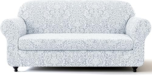 SUBRTEX Fundas para sofá de 2 piezas, diseño de damasco jacquard de 3 plazas con cojín de asiento, fundas elásticas para sofá, protector de muebles