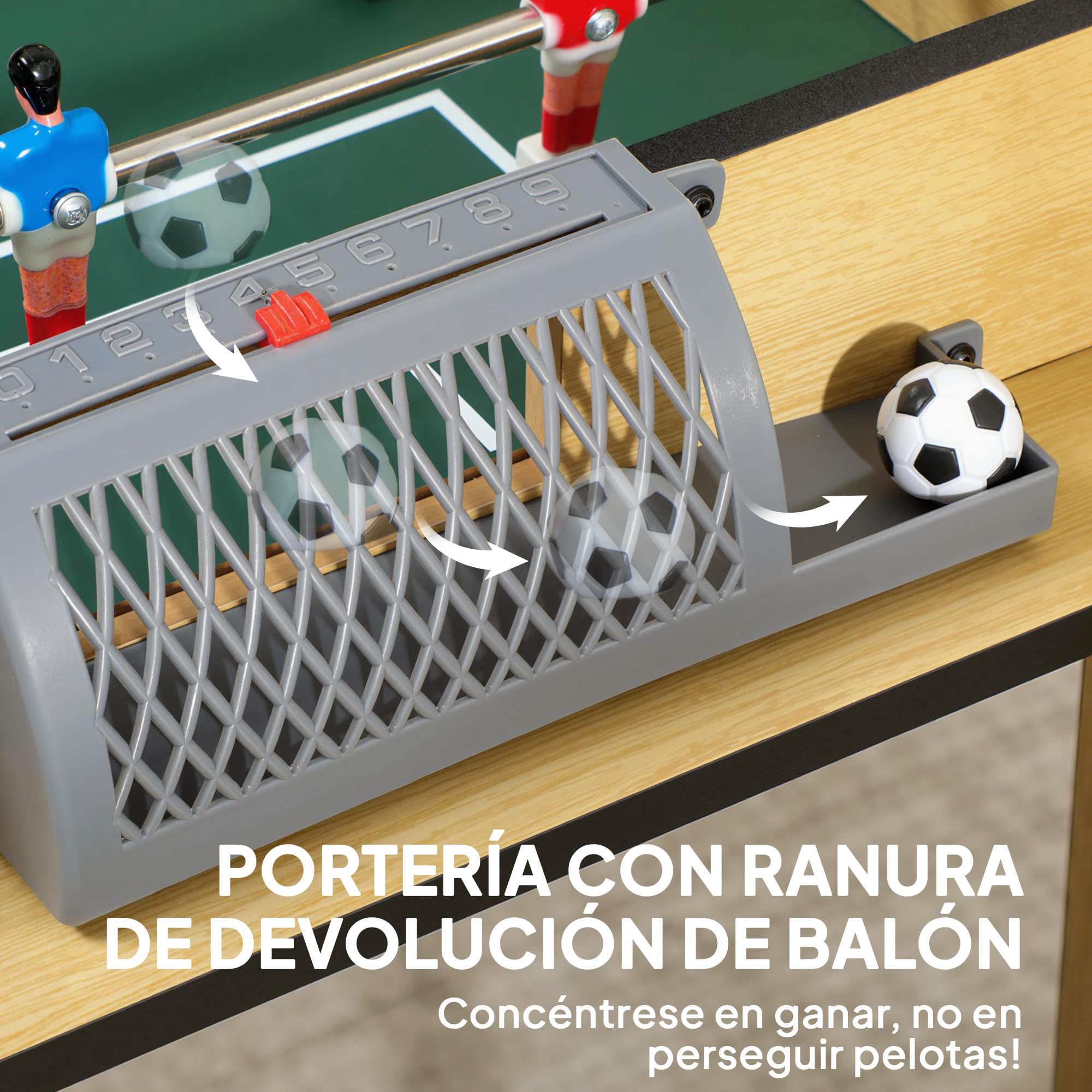 SPORTNOW Futbolín para Niños de Madera, Mesa de Futbolín con 2 Marcadores, 6 Asas, 18 Jugadores, 6 Barras y 2 Bolas, Regalo para Adultos, Familias, Fiestas, 75x66x75 cm, Natural