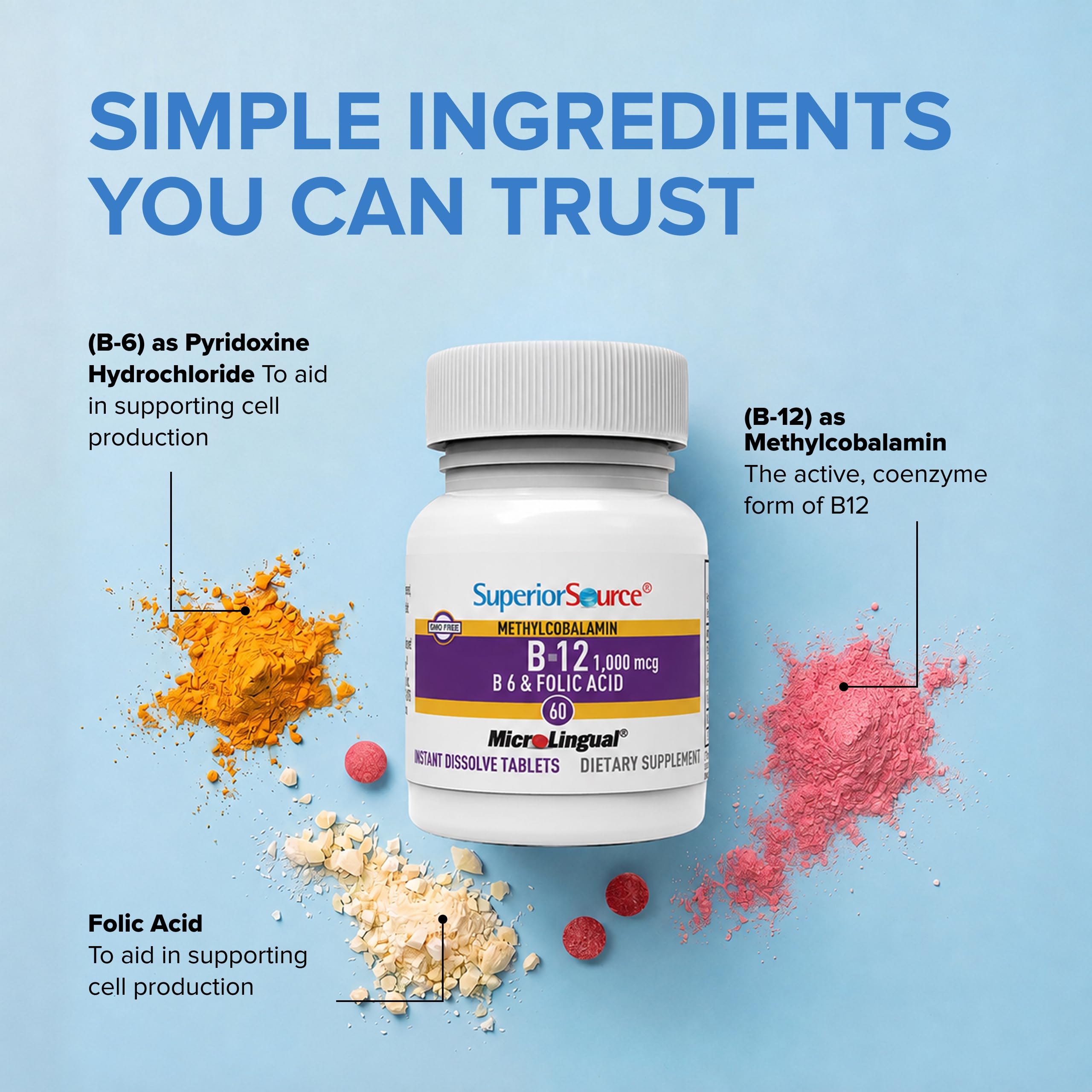 Superior Source Vitamin B-12 1,000 mcg, B-6, Folic Acid 800 mcg, 60 Ct — Amazon image 5