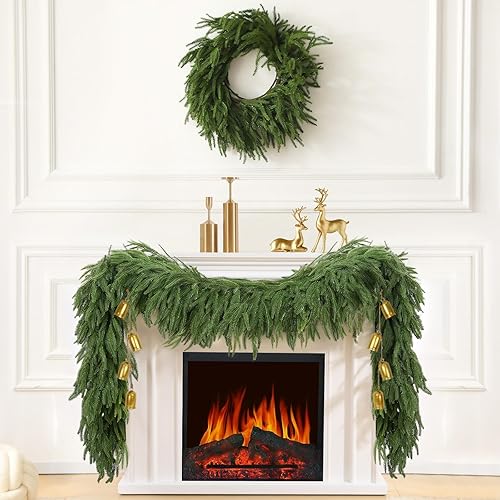 Miniatura 4 de Guirnalda de pino Norfolk artificial de 6 pies, guirnalda de pino de invierno de tacto real, guirnalda verde artificial para mesa, manto, pared,