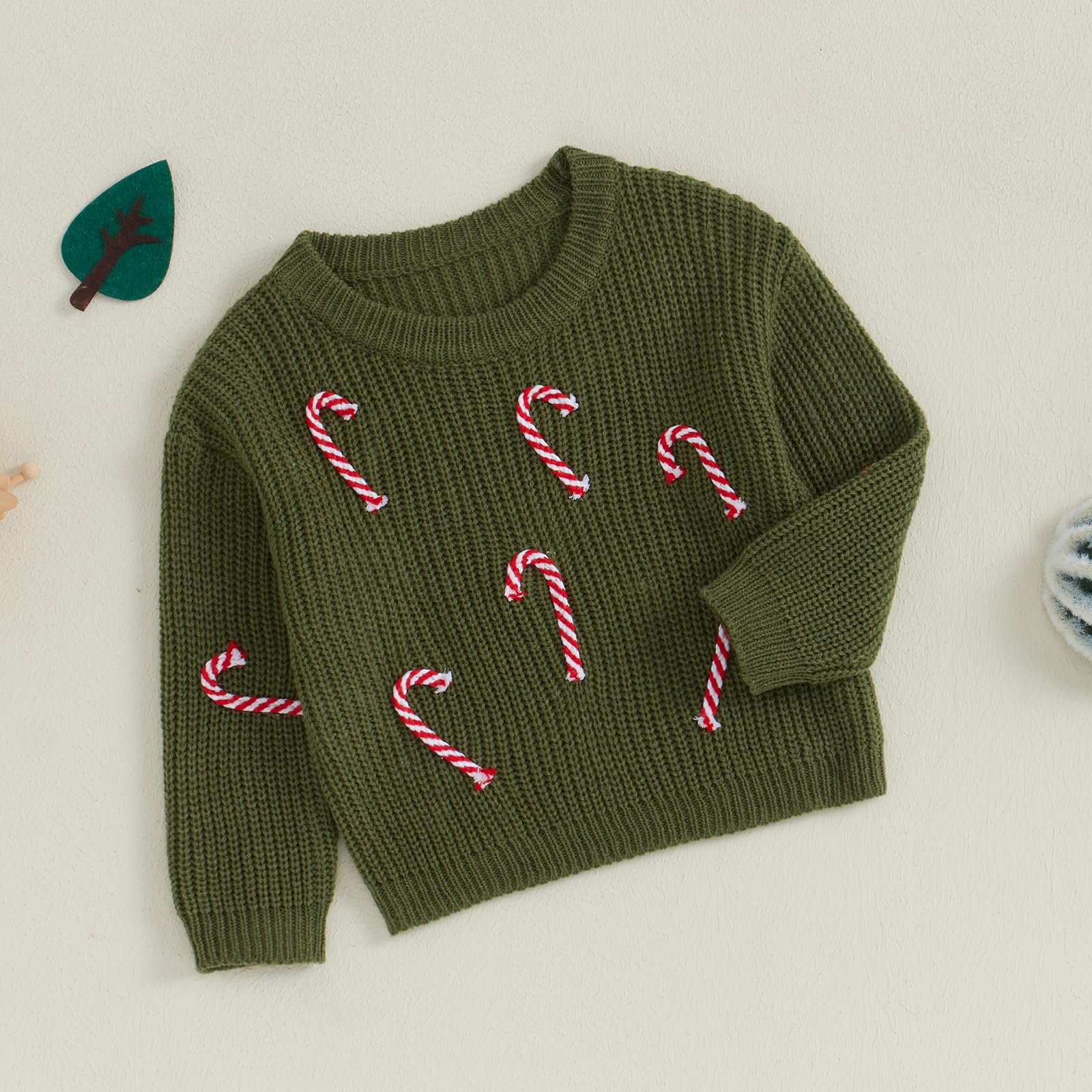 Motlapol Toddler Baby Boy Girl Christmas Sweater Long Sleeve 3D Candy Cane Print Chunky Knit Jumper Infant Winter Warm Tops (Candy Cane Green, 2-3 Years)