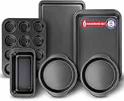Bakken 6-Piece Non-Stick Bakeware Set - Carbon Steel Pans With Red Silicone Handles (PFOA Free)