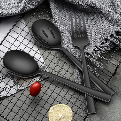 Miniatura 5 de LIANYU Juego de 6 cucharas y tenedores negros de 8.6 pulgadas de acero inoxidable de 8.6 pulgadas para banquetes de catering, apto para lavavajillas