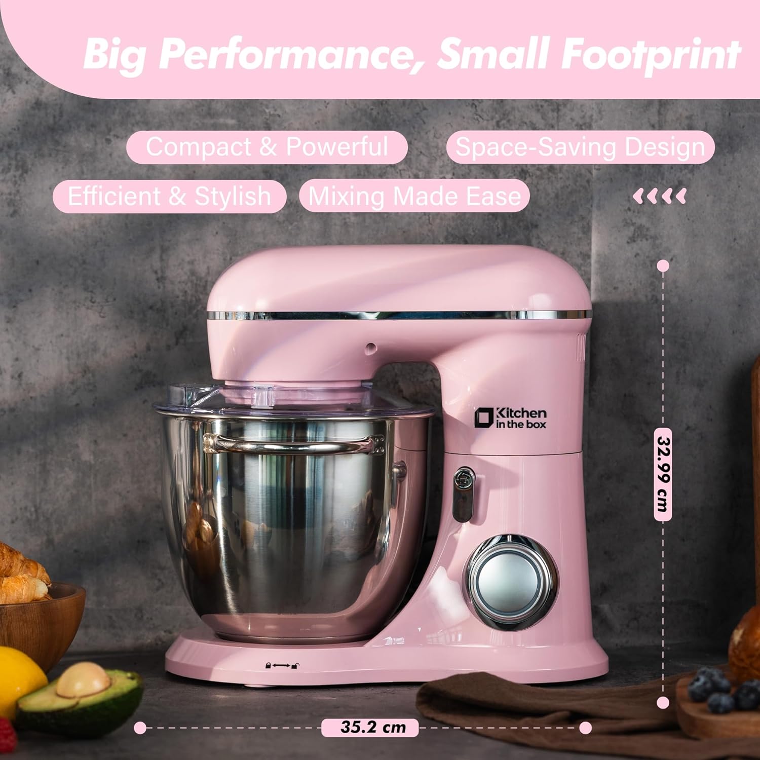 Kitchen in the box Stand Mixer, 6L Electric Food Mixer with 10 Speeds, 1300W Kitchen Appliance for Home Baking, Colorful Design Baking Tool for Bread Dough Cake with Dough Hook, Whisk, Beater (Pink)