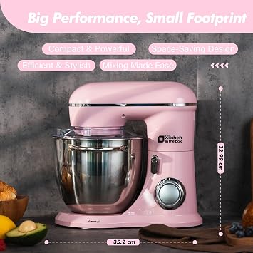 Kitchen in the box Stand Mixer, 6L Electric Food Mixer with 10 Speeds, 1300W Kitchen Appliance for Home Baking, Colorful Design Baking Tool for Bread Dough Cake with Dough Hook, Whisk, Beater (Pink)