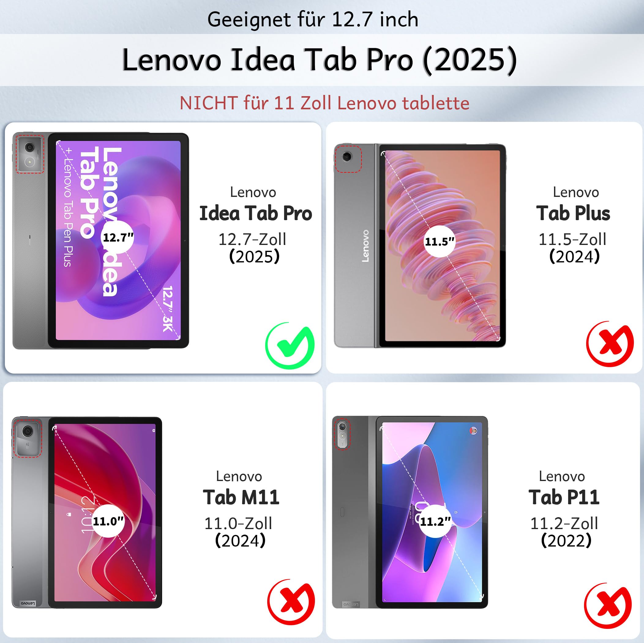 CACOE Tastatur Hülle Kompatibel mit Lenovo Idea Tab Pro 12.7 2025 mit Touchpad, Abnehmbare Kabellose Tastaturhülle mit 7-Farben-Beleuchtung, Schwarz