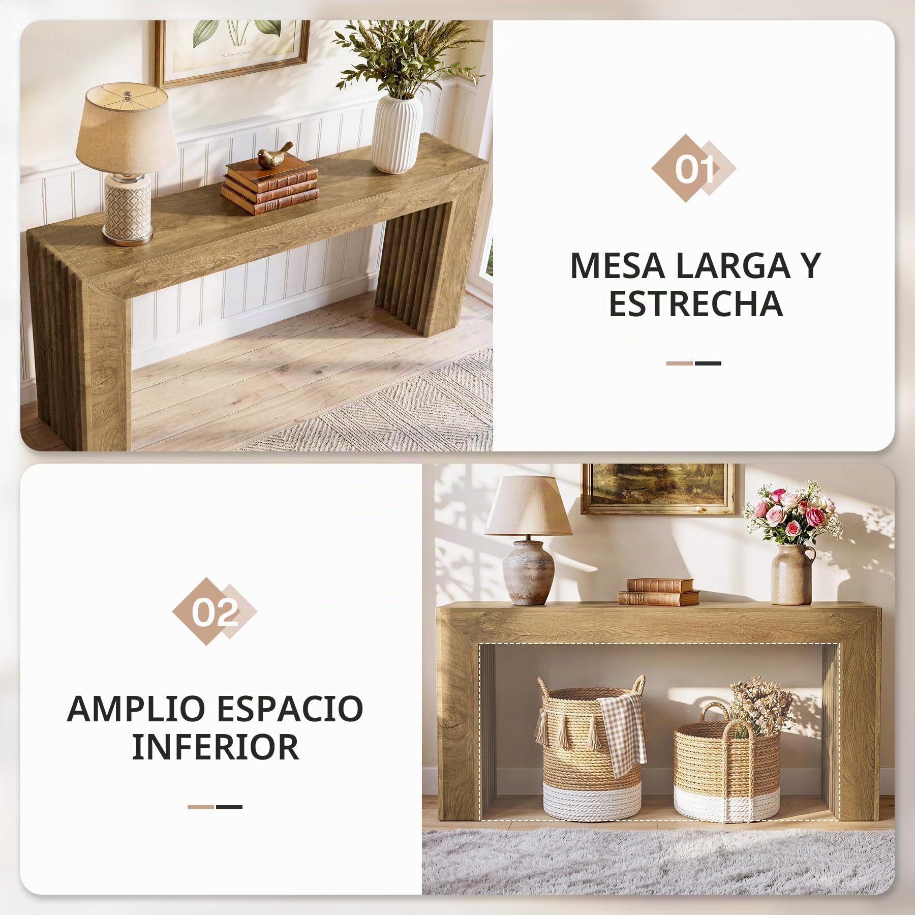 Tribesigns Mesa Consola, 160 cm Mesa de Entrada estriada con Patas de Columna Romana, Mesa Estrecha de sofá Estilo rústico detrás del sofá para Pasillo, vestíbulo, salón, Marrón