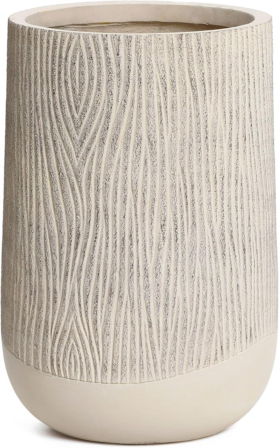 LuxenHome 27" H Concrete Tall Planter, Large Outdoor Indoor Decorative Flower Plant Pot with Drainage Hole and Rubber Plug, Modern Blended Tan with Wood Pattern Planter Pot for Home Garden Patio