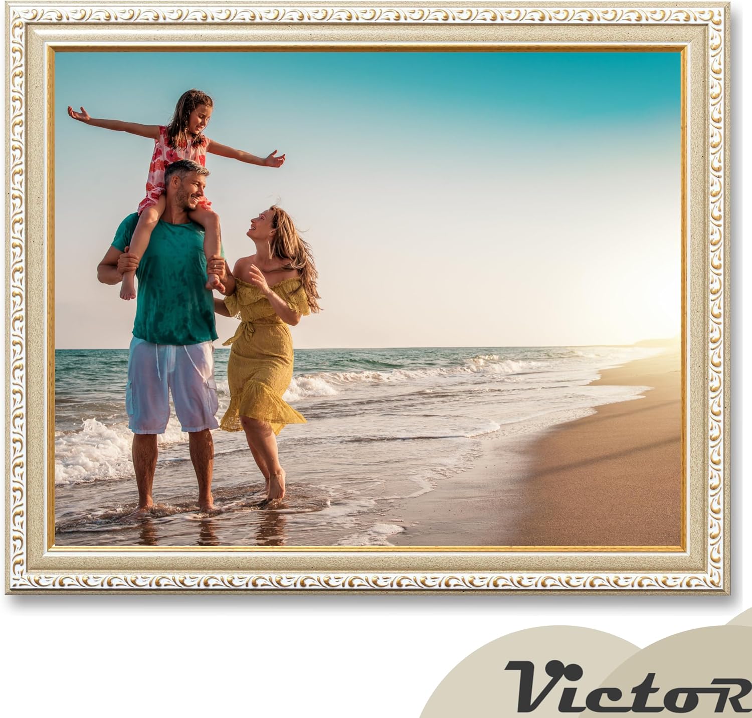VictoR Picture Frame Chagall 11x14 Beige Gold-Picture Frame for Photos in Size 11x14 Inch - Vintage Design with Shatterproof Acrylic Glass - Antique - only for hanging
