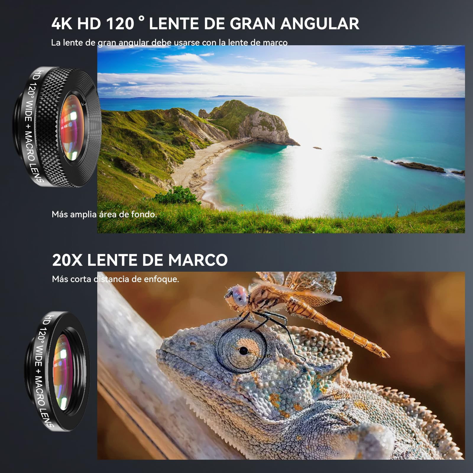 Apexel 4 en 1 Kit de Lente para Teléfono Móvil, Teleobjetivo 22x, Lente de Pesca de 205 °, con Macro 20x, Gran Angular de 120 °, con Trípode para iPhone, Andriod y la Mayoría de los Teléfonos