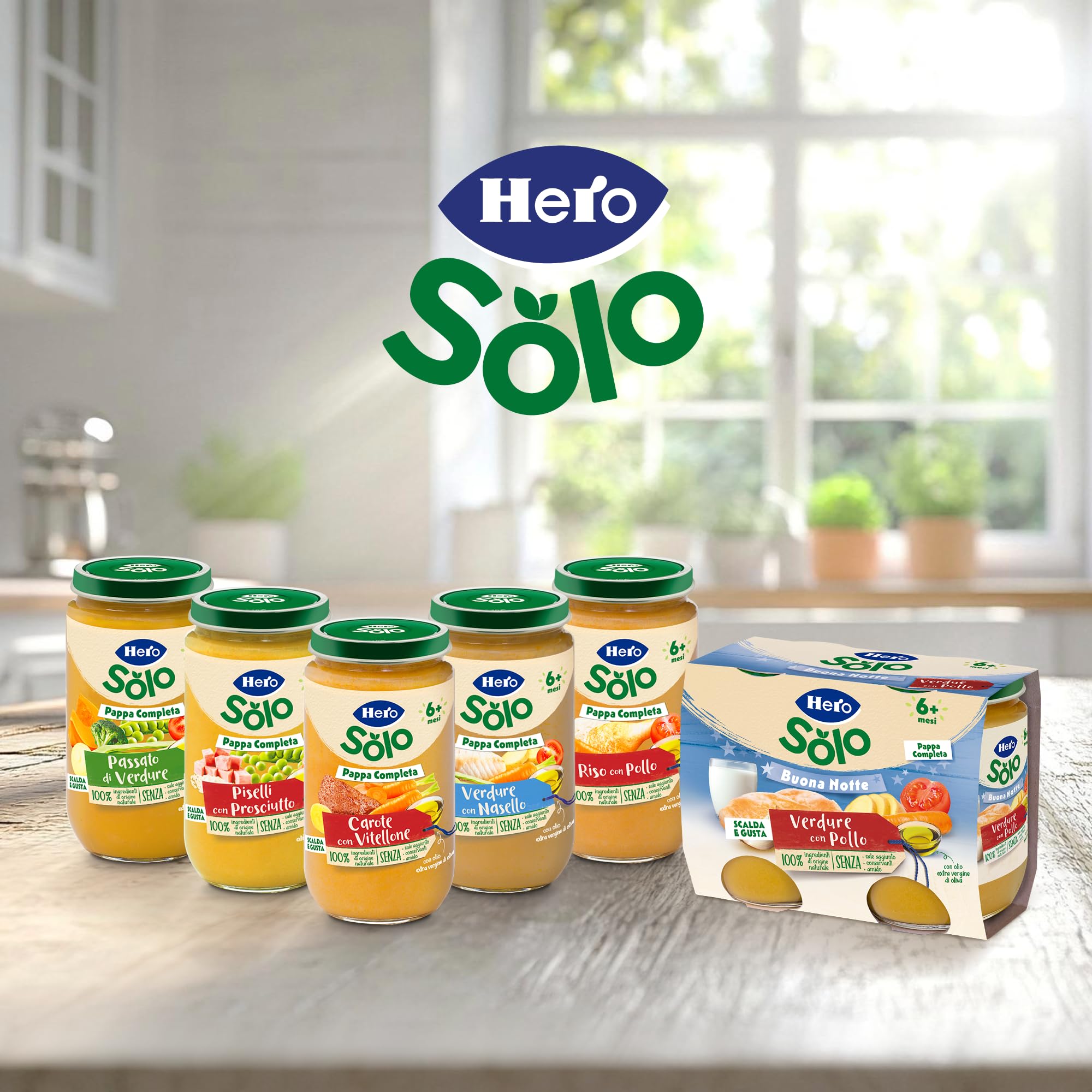 Hero Solo Pappa Completa Verdure con Pollo, Ideale per la Cena - Scalda e Gusta - con Olio Extravergine di Oliva - Per bambini dai 6 mesi - 6 x (2x190 g)