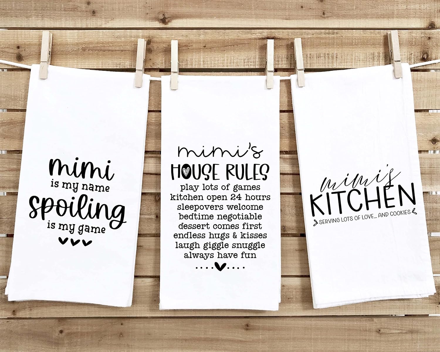 Mimi Set of 3 Kitchen Towels 100% Cotton Flour Sack Black White Funny Cute Dish Tea Hand Towel Dog Themed Home Kitchen Decor Gift for Grandma