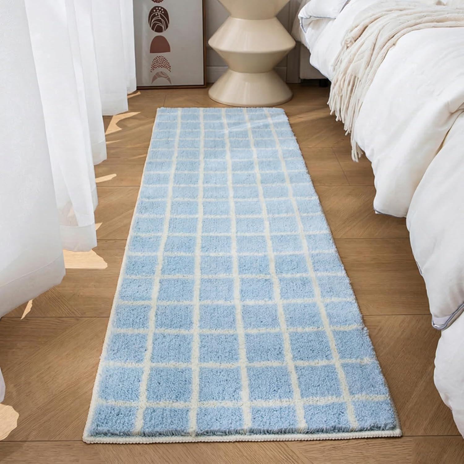 Non Slip Bathroom Runner Rug,16"x47" Long Bath Rug for Bathroom, Checkered Bath Mats, Absorbent Microfiber Bath Mats, Aesthetic Grid Floor Rug Carpet Machine Washable for Tub Shower Bedroom Cherry