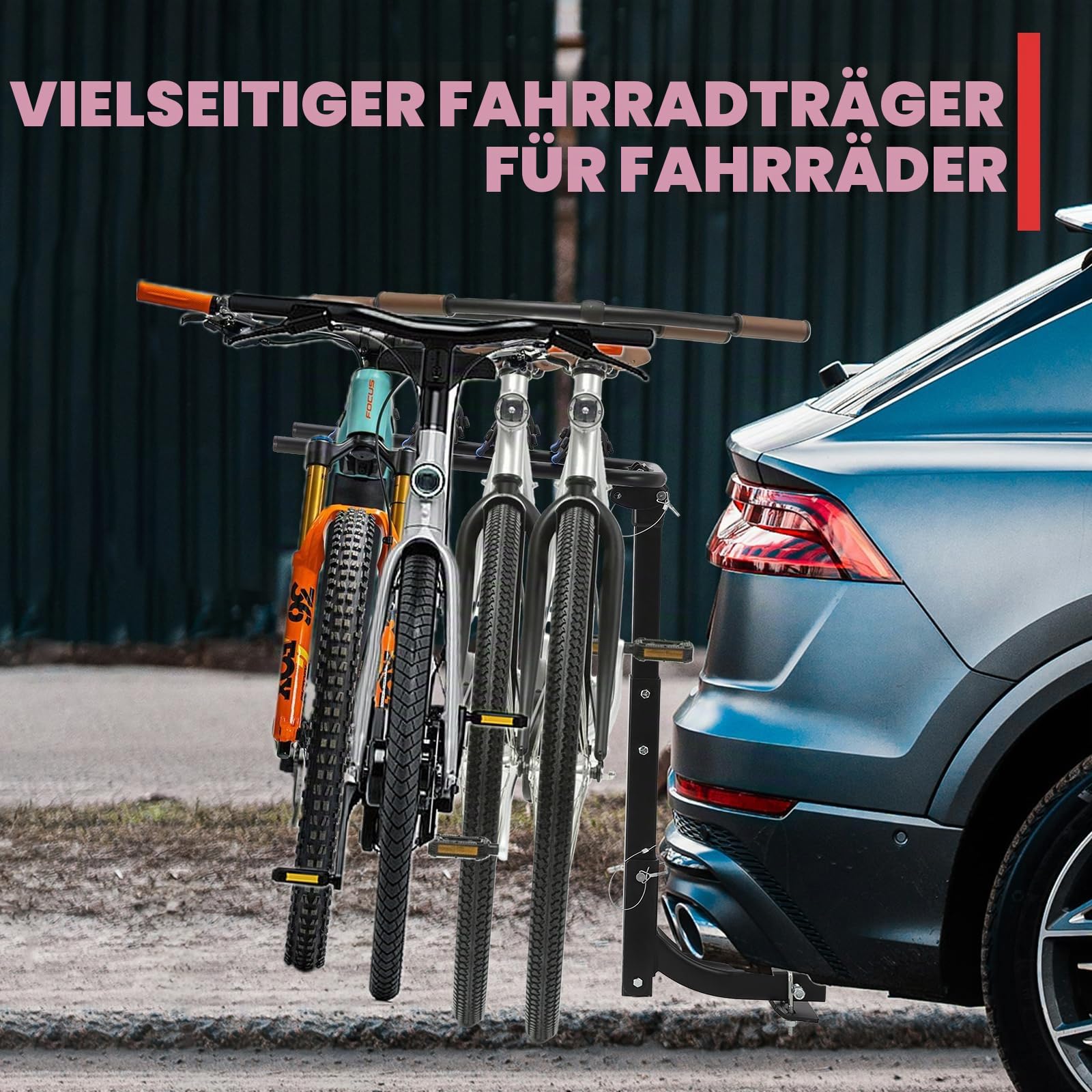 Fahrradheckträger für Auto, Fahrradträger für 4 Fahrräder mit Stabilisator und Riemen Sowie 2 Sattelsätzen, Fahrradträger für Anhängerkupplung für E-Bikes Geeignet