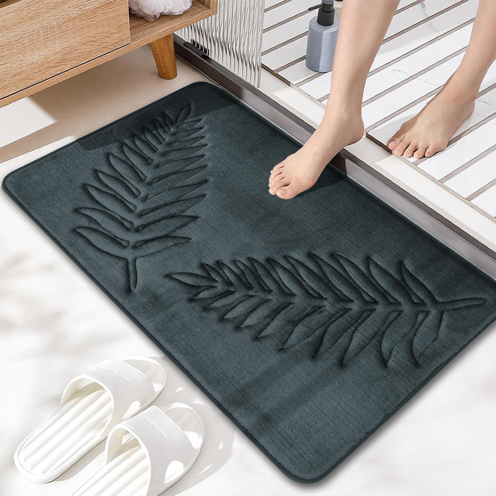 voofly Bathroom Rugs 36" X 24" Water Absorbent Grey Bathroom Mat Non Slip Foam Bath Mats for Bathroom Quick Dry Bath Mat Dark Grey