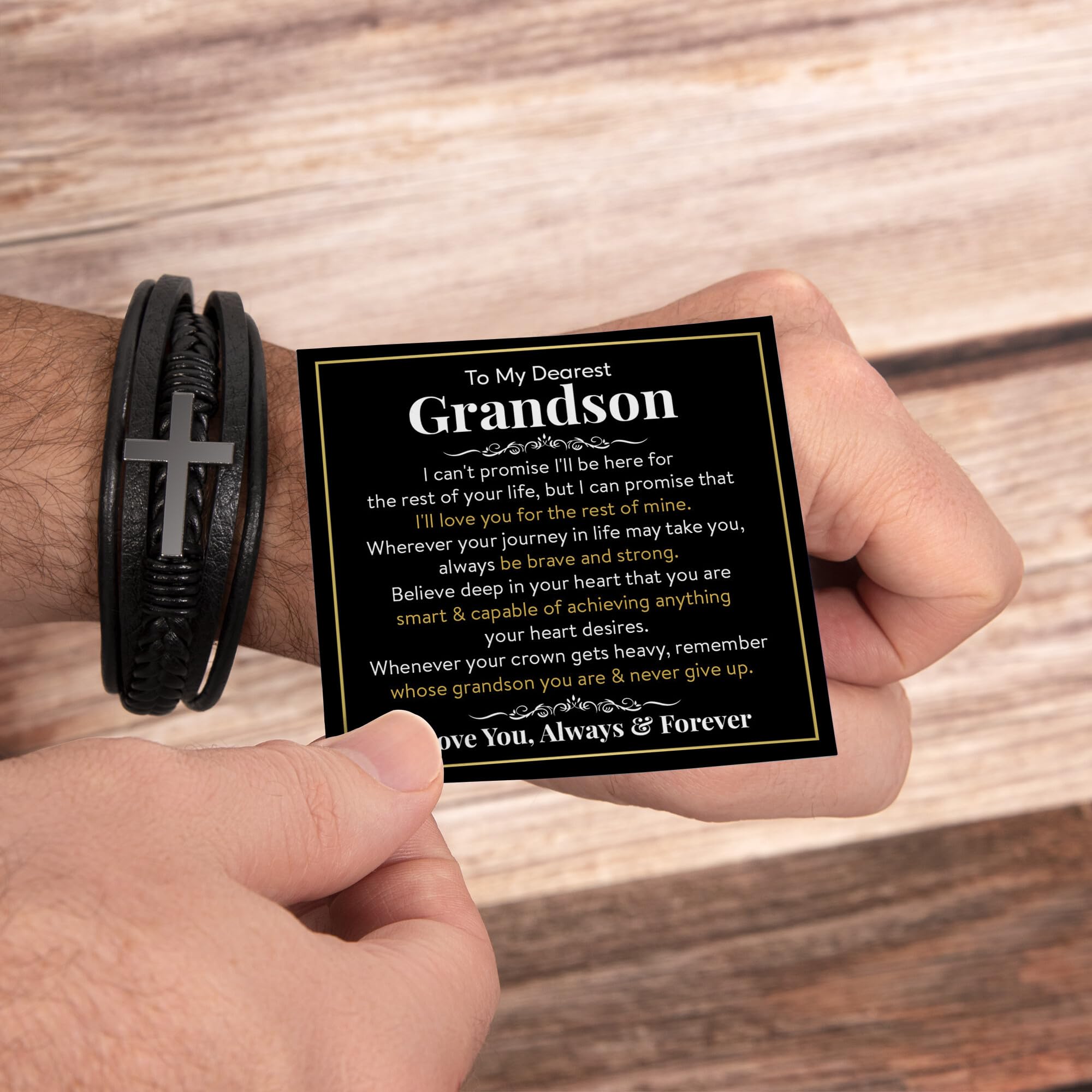 Braccialetto con croce con scritta in lingua inglese "To My Grandson", regalo per nipote, regalo per nonni, laurea, Natale, compleanno, ricordo significativo per adolescenti