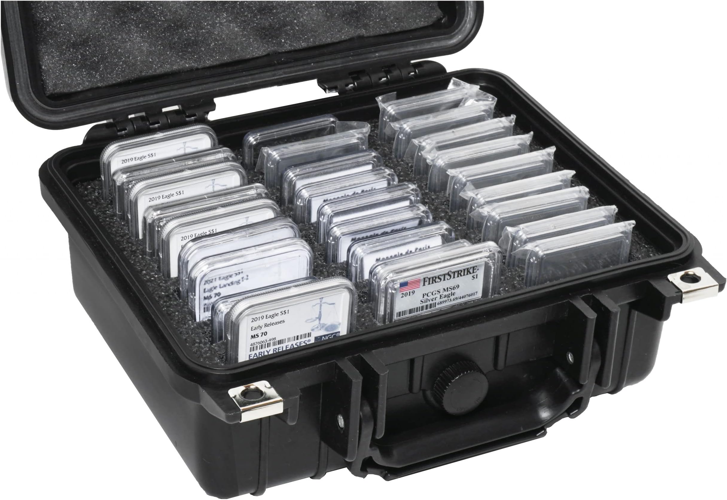 27-45 Graded Coin Slab Waterproof Case - Pre-Cut Foam Separates Slabs - Fits PCGS, NGC & More