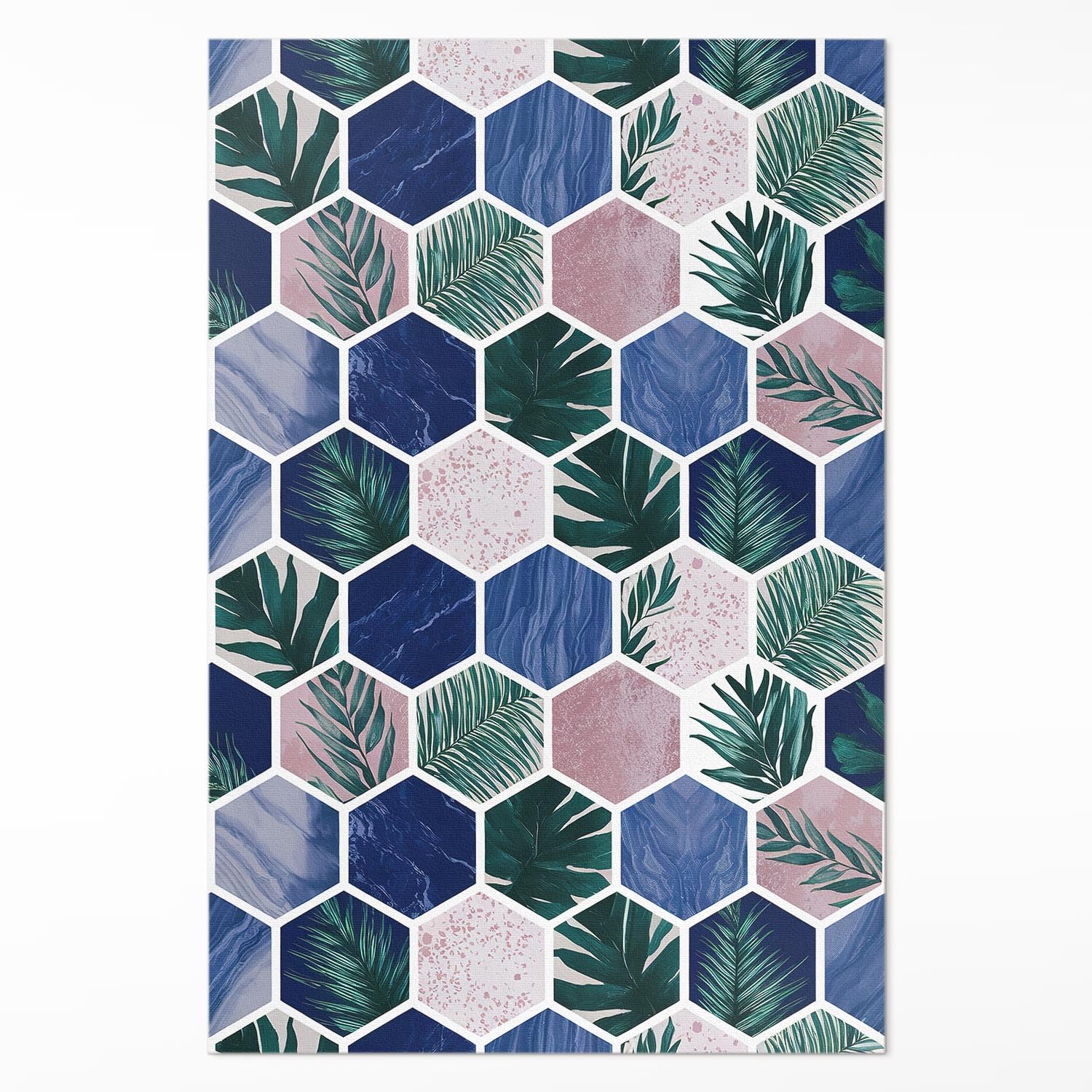 Tapis en vinyle anti-tache de cuisine 100x150 cm rectangulaire motif hexagones plantes