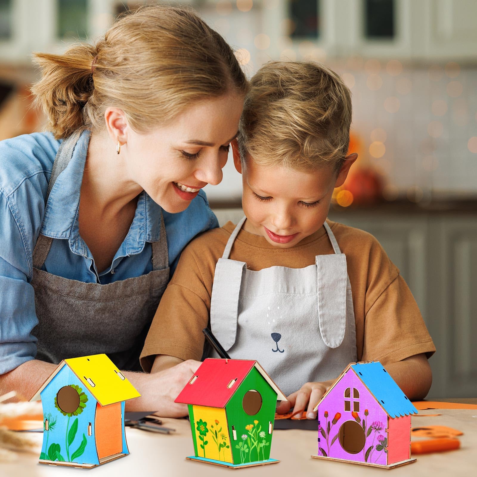 Juexica 15 casas de pájaros de madera de 4 pulgadas, casas de pájaros de madera sin terminar, kits de artes y manualidades de primavera, casas de pájaros de madera para niños a granel para que los