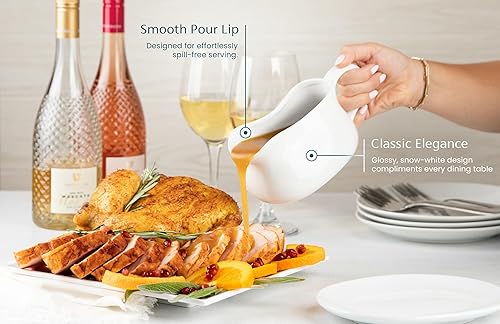 Miniatura 2 de Kook Salsa y platillo, 17 onzas, plato de cerámica para servir, dispensador con bandeja para salsas, aderezos y crema, mango grande, apto