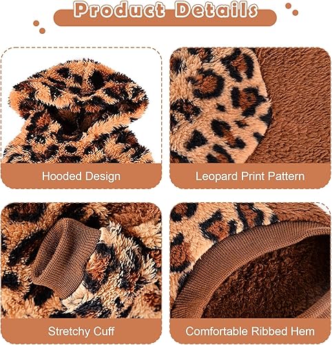 Miniatura 4 de Sudadera con capucha de leopardo para perros, suéteres de forro polar para perros pequeños, niños y niñas, otoño e invierno, ropa cálida para perros