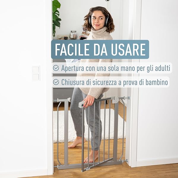 ib style Cancelletto per Bambini di Sicurezza Berrin - Scale e Porte, Senza forature, Metallo, 90° Stop, Anche per Cani e Animali Domestici, Grigio, Larghezza: 95-105 cm - 5