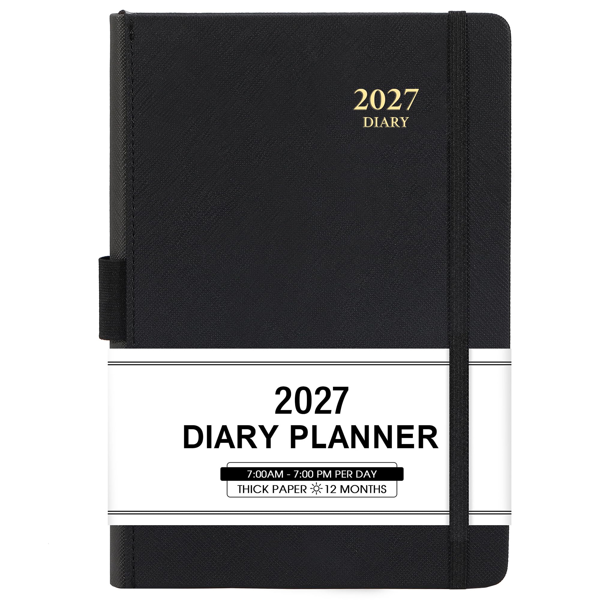 Terminbuch & Planer 2025 – Januar 2025 – Dezember 2025, Tages- und Stundenplaner 2025, 14,6 x 21 cm, 60-Minuten-Intervall, Kunstledereinband, Premium-Papier, 2025 Planer mit Stifthalter, Innentasche