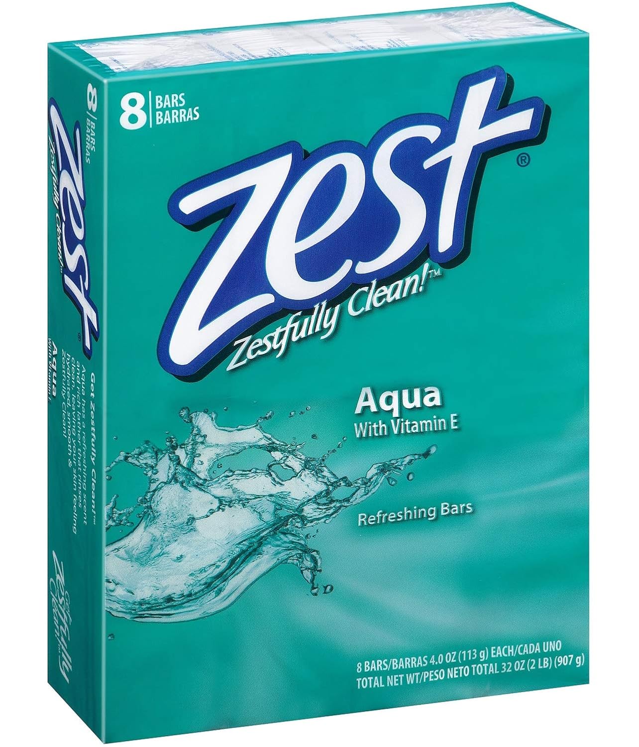 Zest Bath Bars Soap 4oz 8ct Aqua 2-Pack