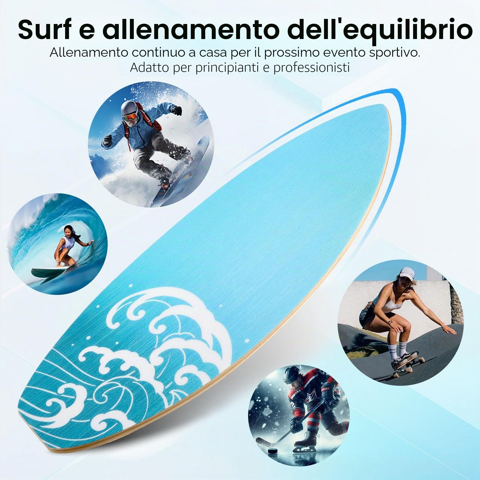 Tavola Di Equilibrio 3 In 1 Per Adulti,Con Rullo E Sfera Di Sughero,Superficie Antiscivolo E Silenziosa,Balance Board Ideale Per Surfisti E Snowboarder,Portata Massima 200 Kg