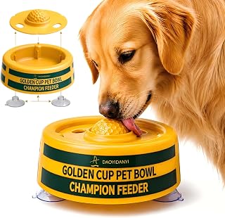 Golden Cup Slow Feeder Dog Bowls for Liquid Treat, Textured Spherical lid Integrated Anti-Slip Base, Yogurt Bone Broth Lick mat Dog Toy Prevent Accidental Ingestion Assist Digestion, slowing Feeding