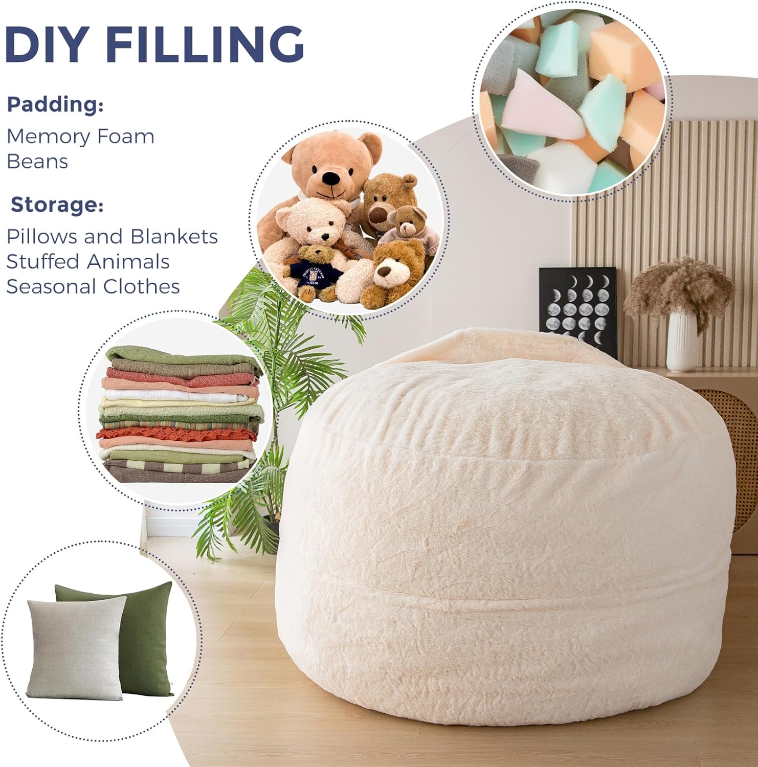 MAXYOYO Bean Bag Chair Cover(Cover Only,No Filler), Washable Soft Cover for Living Room Bedroom