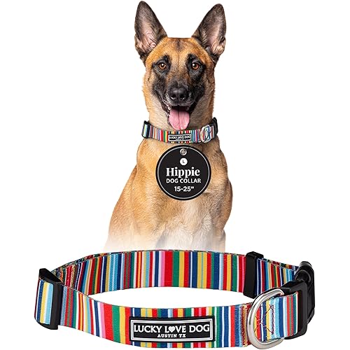 Lucky Love Dog - Adjustable Dog Collar with Easy Click Buckle for Small to Large Ones, Durable, & Comfortable for Male & Female Dogs, Pet Collar for Puppies & Adult Dogs - Hippie, Large