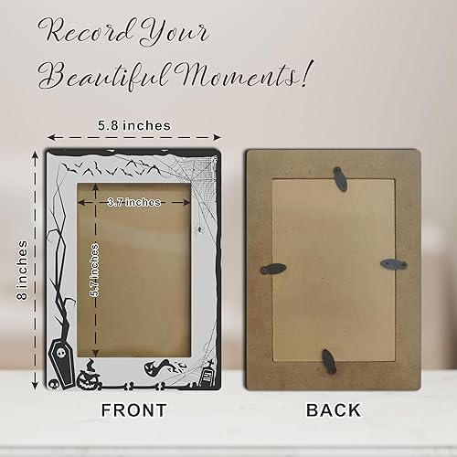 Miniatura 3 de Marco de fotos de madera de Halloween - Bats & boo - Marco decorativo para foto de 4 x 6 pulgadas, regalos de Halloween, regalo espeluznante para