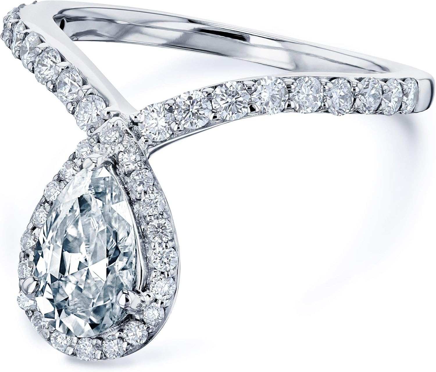 Kobelli Pear Drop Diamond V-Shape Ring