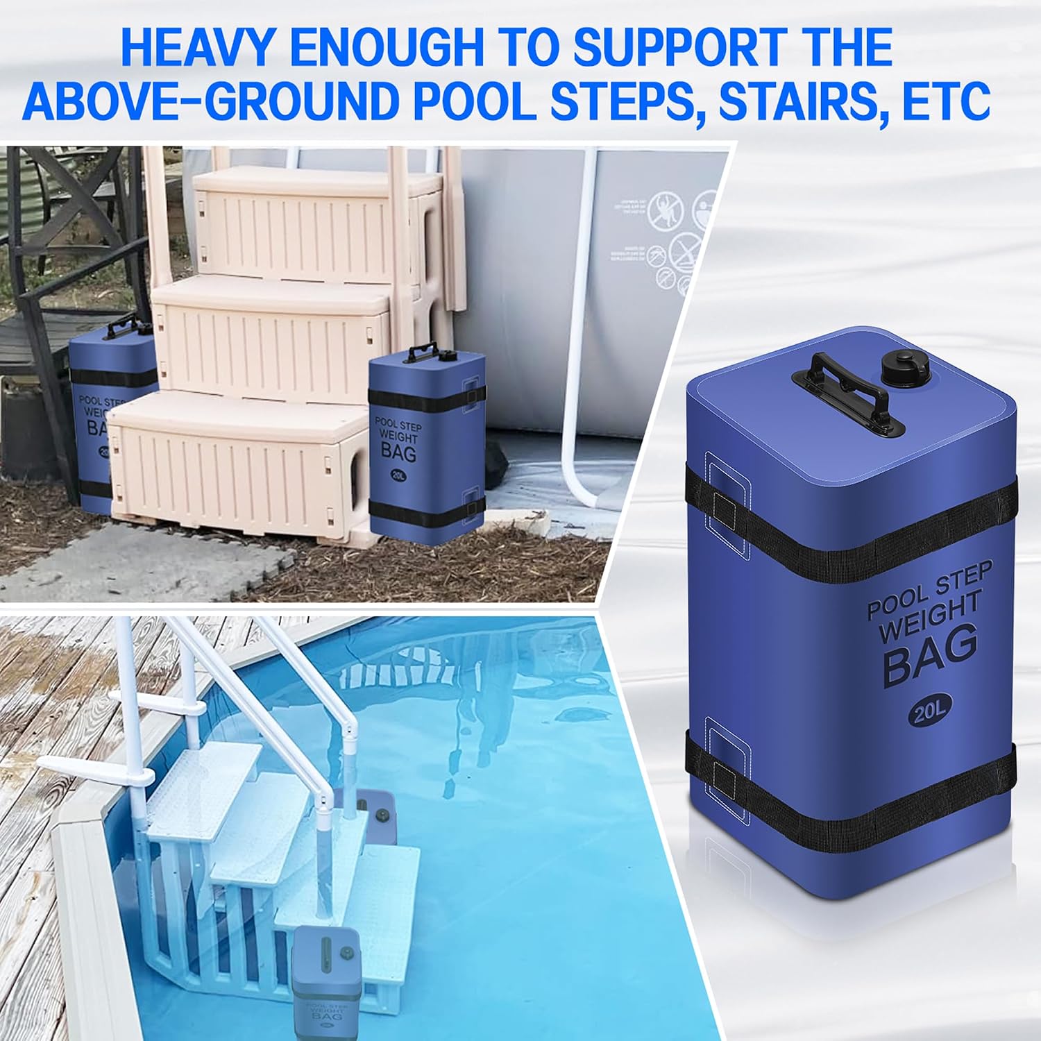2 Pack 50lbs Square Pool Ladder Weights -Heavy Duty Pool Steps Weights with Adjustable Strap, Universal PVC Pool Stair Weights Stabilizer Sand Bag for Above Ground Swimming Pools Stair