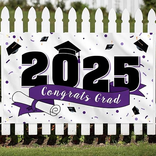 Decoraciones de fiesta de graduación de felicitaciones 2025 – Clase de 2025 gran cartel colgante de fondo de fotoprop para colgar en la clase de