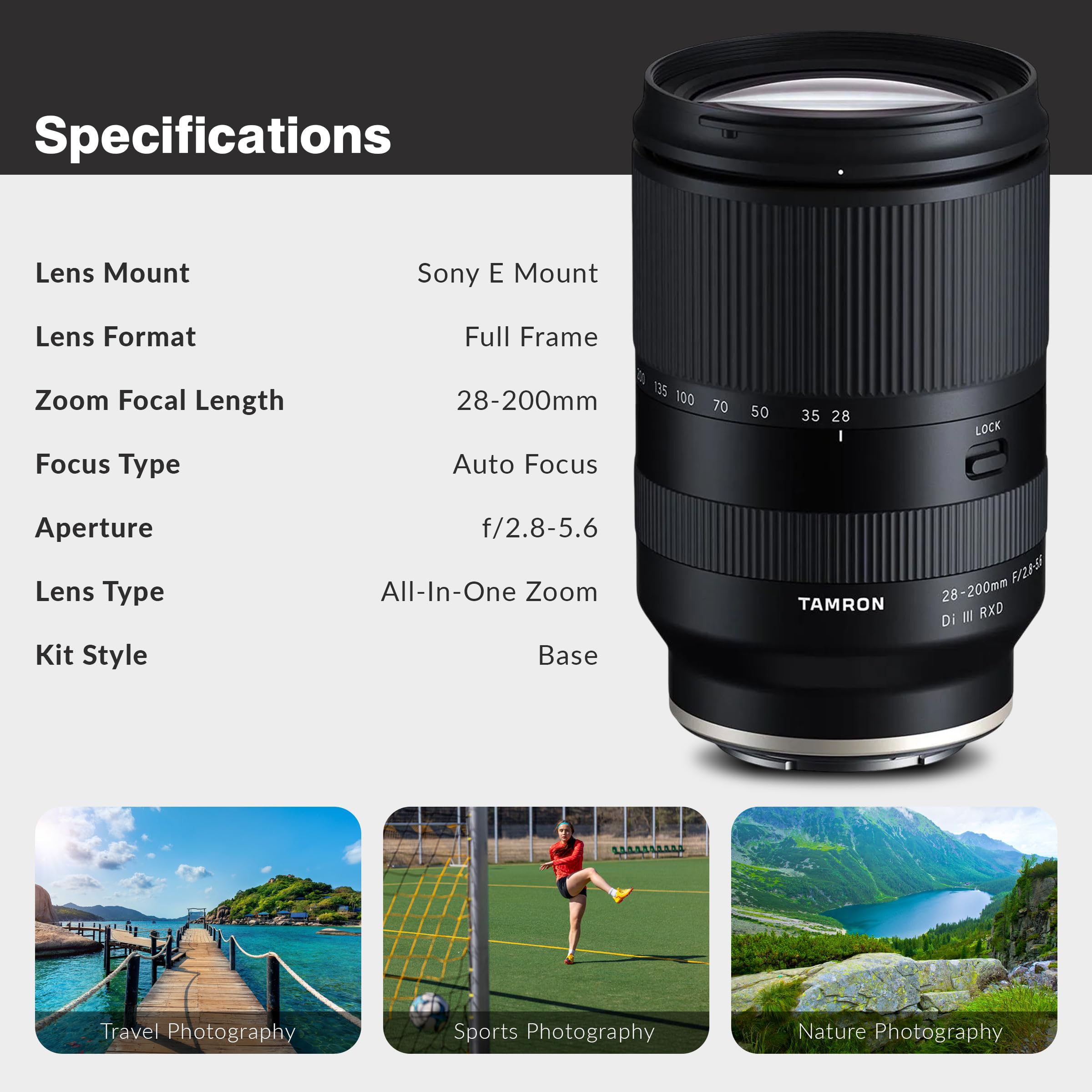 Amazon.com: Tamron 28-200mm f/2.8-5.6 Di III RXD Lens for Sony E