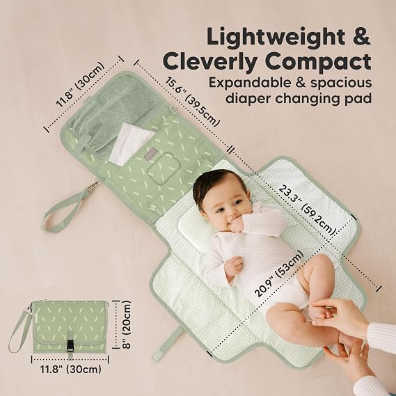 KeaBabies Portable Diaper Changing Pad, Travel, Car - Large Waterproof Baby Changing Mat, Wipeable, Padded, On The Go Travel Diaper Clutch Bag, Easy to Use Pockets for Newborn Essentials (Acacia)