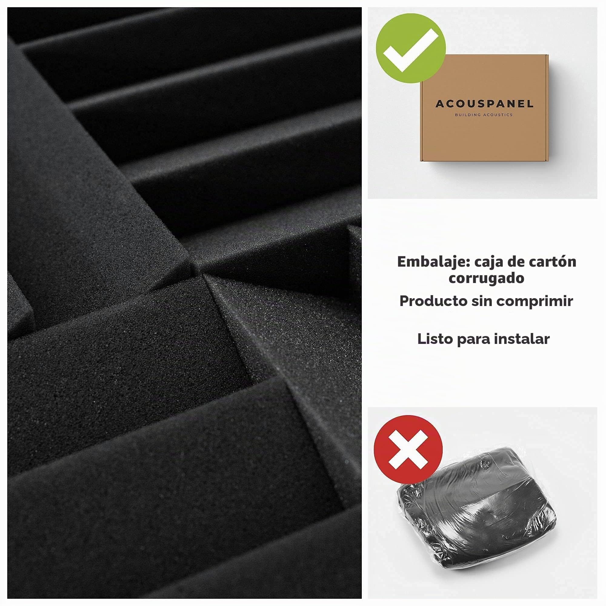 ACOUSPANEL Espuma Acústica Pack de 28 Planchas de 30x30x3cm Color Gris Antracita Sin Comprimir