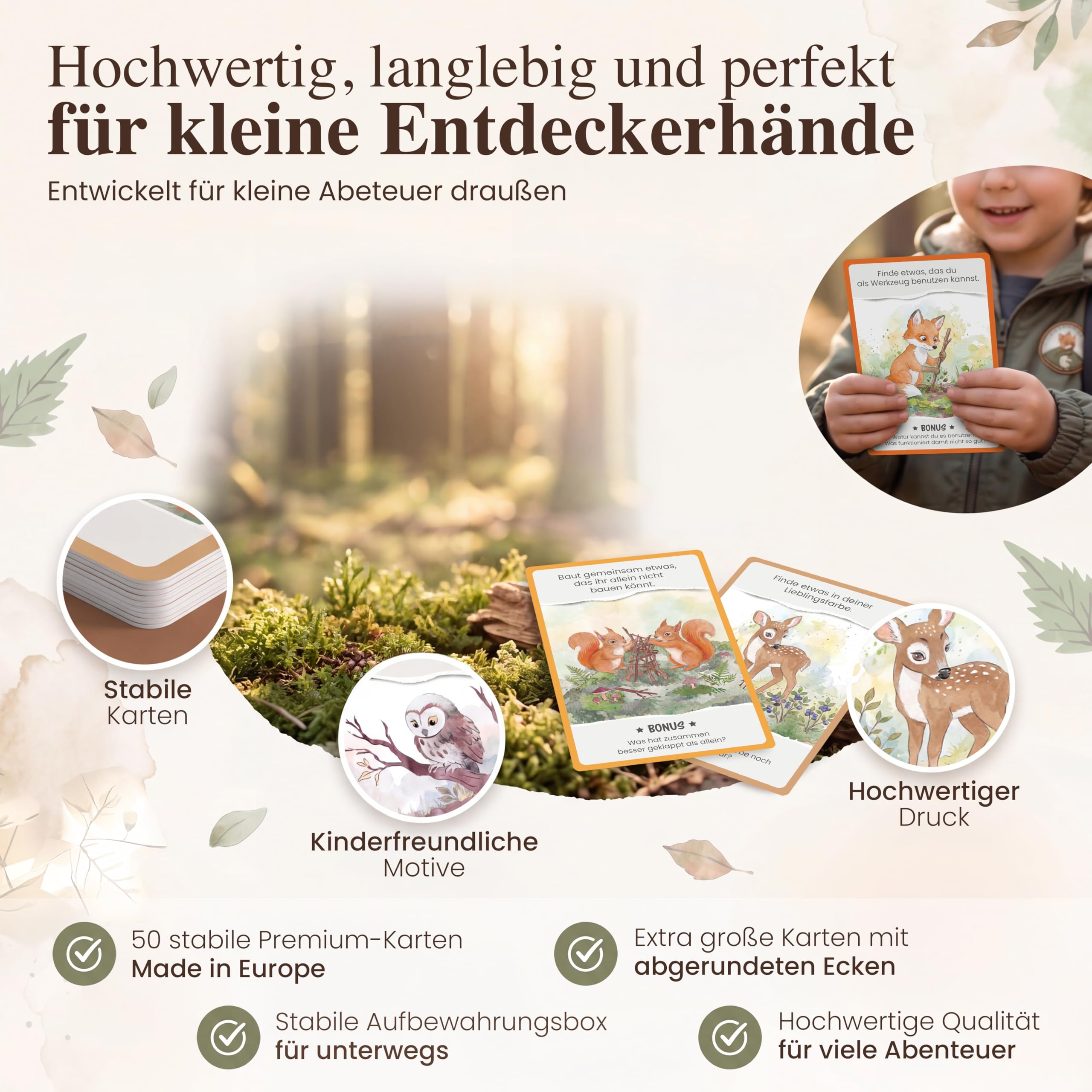 50 Entdeckerkarten für Kinder (ganzjährig) | Spannendes Outdoor Suchspiel | Outdoor Spiele für Kinder | Lernspiel für draußen | Entdecker Set für Kinder ab 4 | Geschenk für Kinder ab 4, 5 Jahren