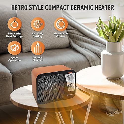 Miniatura 2 de Comfort Zone CZ470BBO - Calentador de cerámica de diseño retro de 7501,500 W, termostato ajustable, 2 ajustes de calor, protección contra