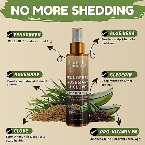 Miniatura 4 de Spray para el crecimiento del cabello con alholva, romero, clavo, aloe vera. Bloqueador DHT. Promueve el crecimiento del cabello, 8 onzas líquidas