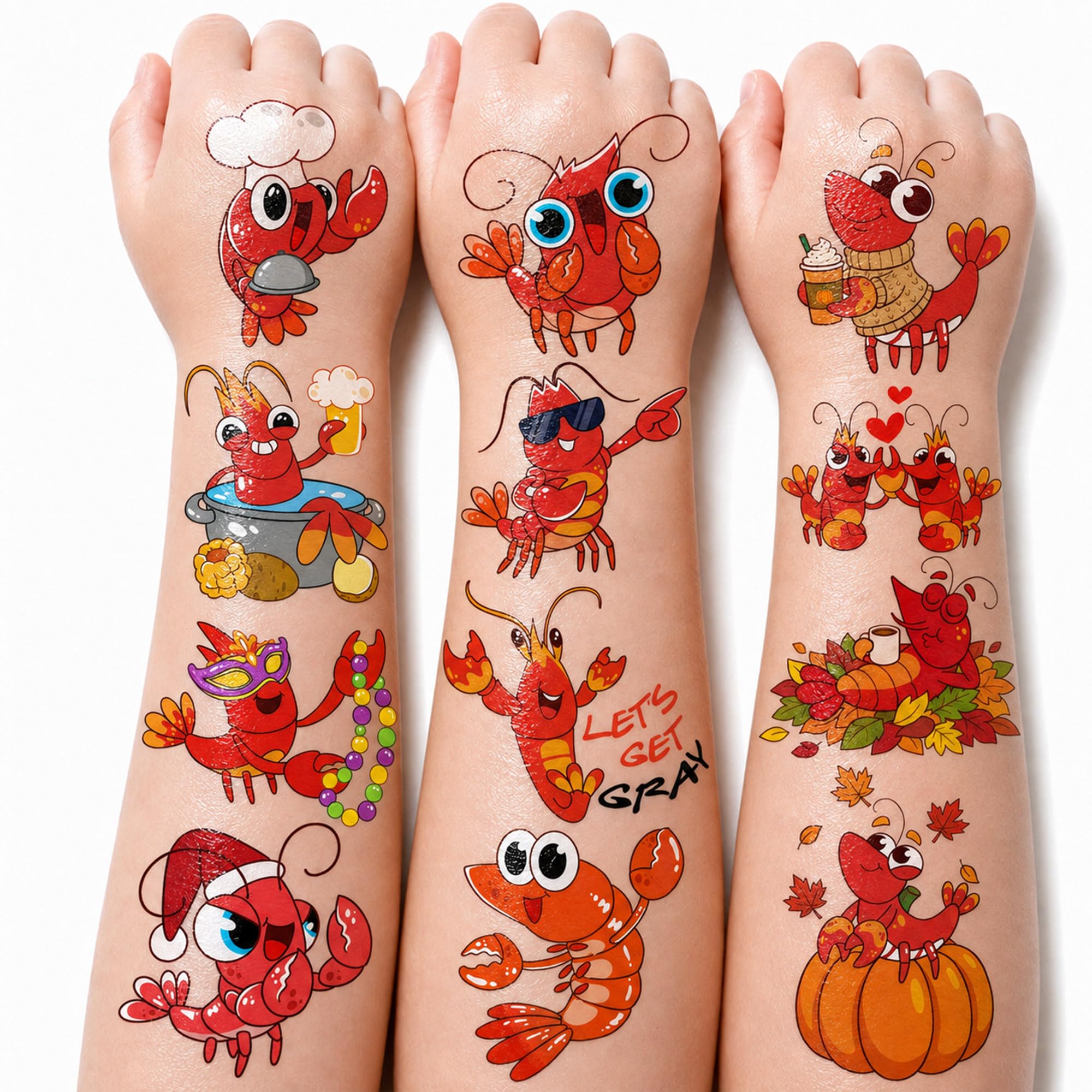120 PCS Crawfish Boil Pre-Cut Temporary Tattoos for Kids |