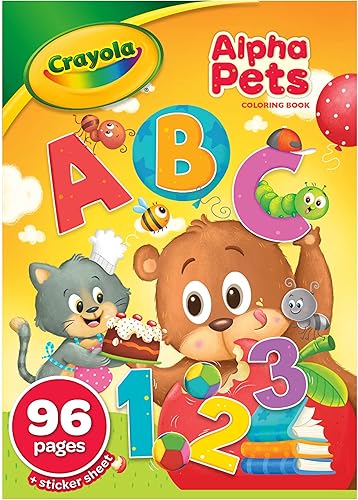Miniatura 7 de Crayola Alpha Pets - Páginas para colorear y calcomanías, libro para colorear con números y alfabetos, regalo para niños, 96 páginas
