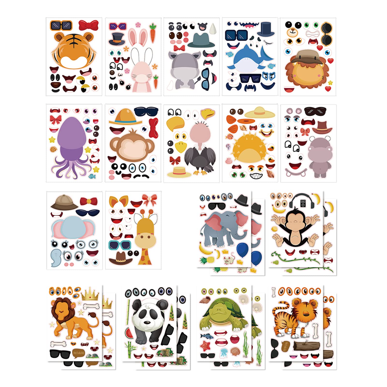 Photo 1 of 24 PCS Make a Face Sticker Sheets Make Your Own Animal Mix and Match Stickers for Kids Cartoon Animal Puzzle Stickers as Gift of Festival, Reward, Birthday, Kids Party Favors