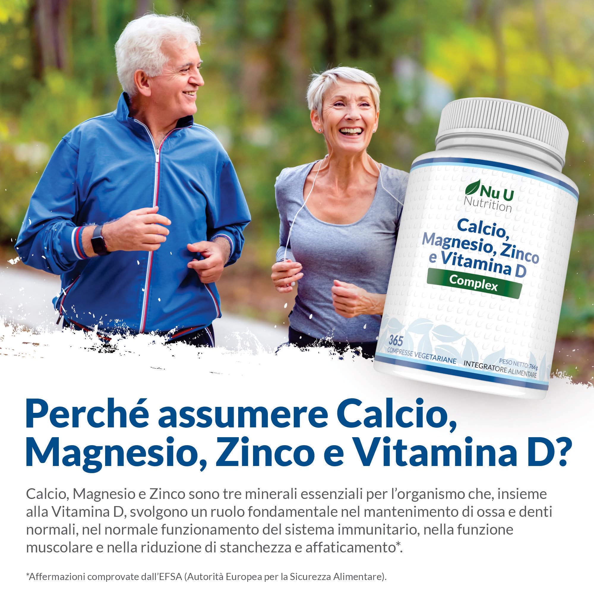 Calcio, Magnesio, Zinco e Vitamina D3 ad Alto Dosaggio - 365 Compresse Vegetariane - Complesso con Selenio, Rame, Manganese e Boro - 6 Mesi di Durata - Prodotto in Europa - Nu U Nutrition