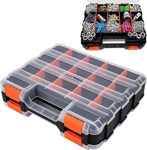 Miniatura 1 de Organizador de tornillos, organizador de piezas pequeñas, caja de almacenamiento de hardware, 34 compartimentos extraíbles, caja de almacenamiento
