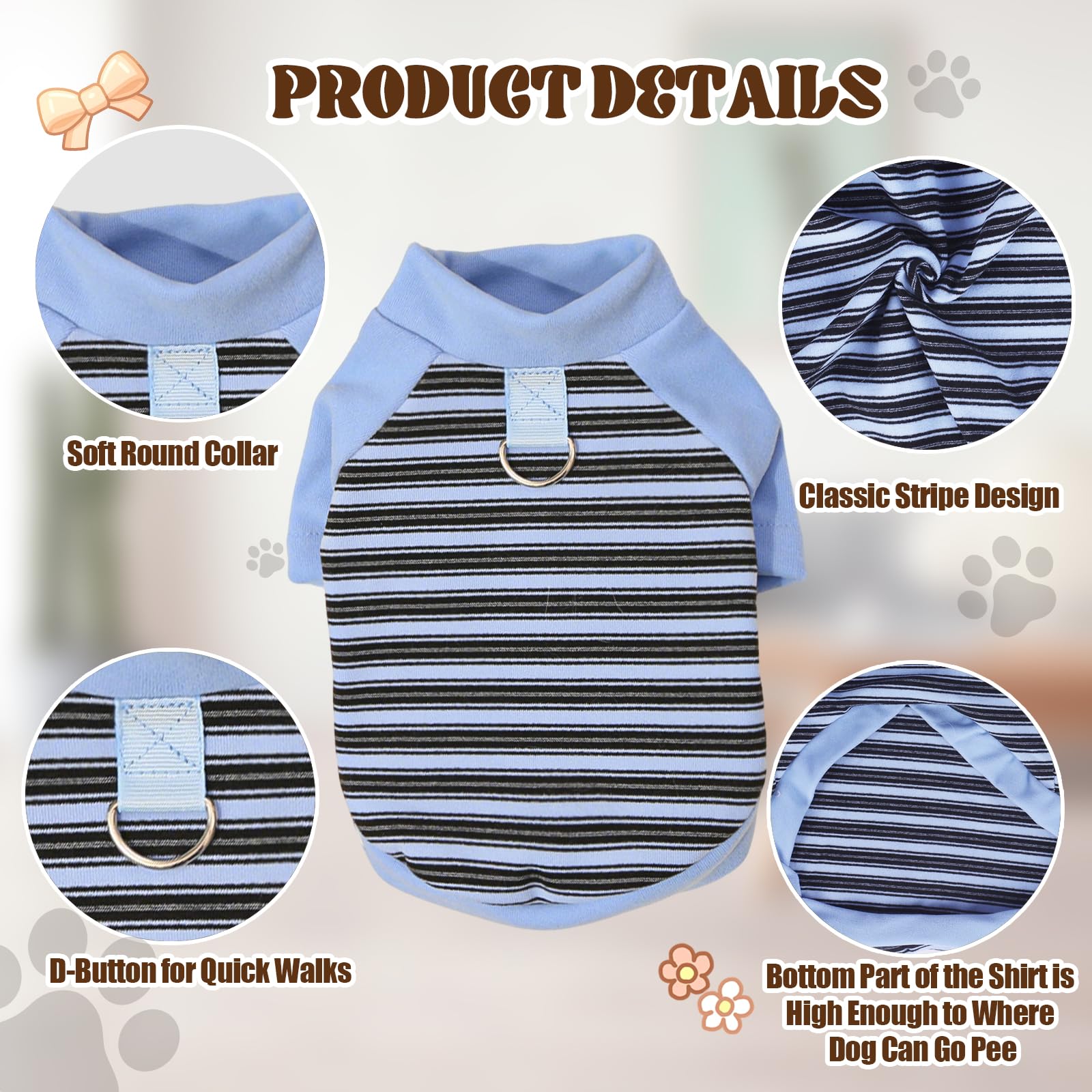 Yoolhamy Dog Clothes for Small Dogs Jumper Winter Warm Striped Outfits with Leash Ring Soft Sweatshirts for Chihuahua Schnauzer Shih Tzu Yorkie French Bulldog (Blue - Image 2